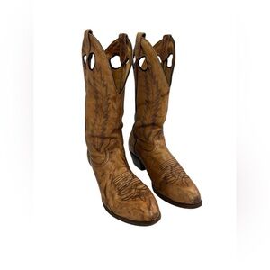 🤠Boulet Men’s Cowboy Boots 9.5 Round‎ Toe Brown Leather 🥾
